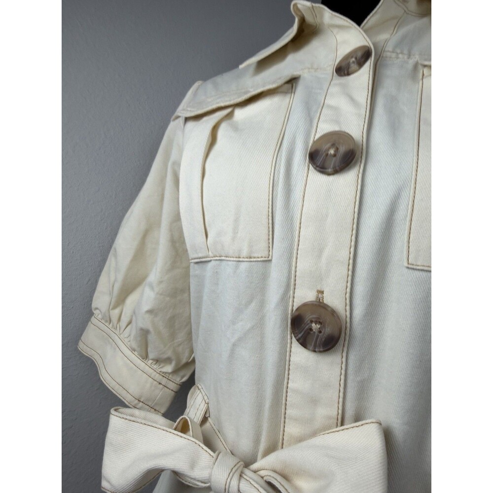 MINKPINK Cream Utility Shirt Dress Puff Sleeve Button Front Belted Dress Medium - Picture 3 of 16